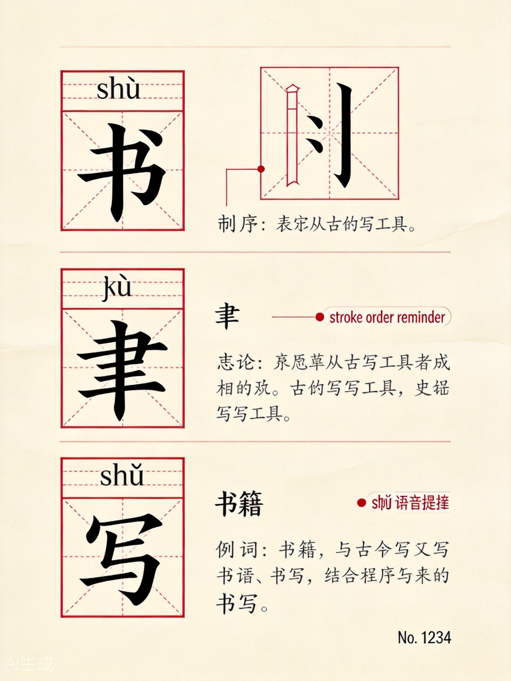 Chinese language dictionary page showing character analysis for the character 书